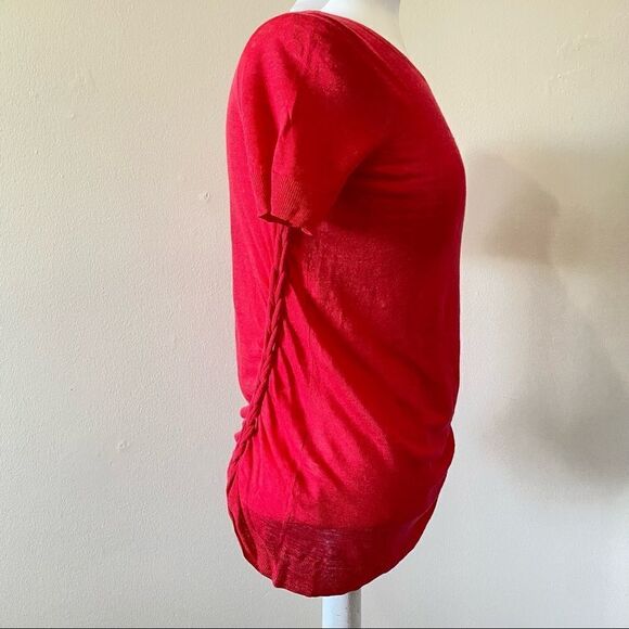 THEORY Sag Harbour Linen Short Sleeve Braided Side In Watermelon - Picture 2 of 6